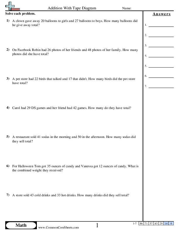 Addition With Tape Diagram worksheet